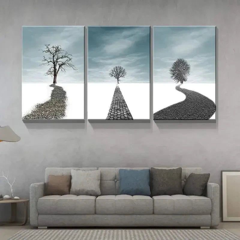 3pcs Dead Tree Scenery in Snow Landscape Metal Print Ready to Hang Art