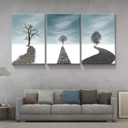3pcs Dead Tree Scenery in Snow Landscape Metal Print Ready to Hang Art