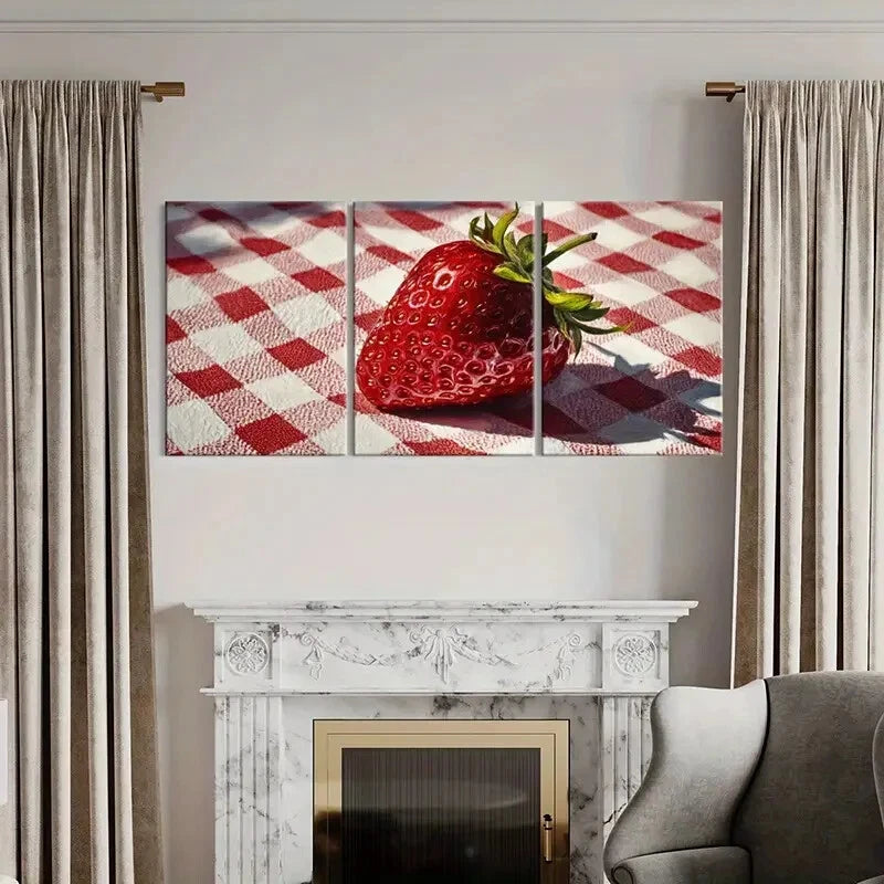3pcs Vibrant Strawberry Canvas Art Prints Metal Print Ready to Hang Art
