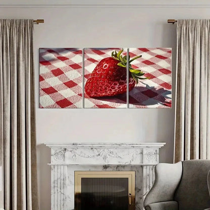 3pcs Vibrant Strawberry Canvas Art Prints Metal Print Ready to Hang Art