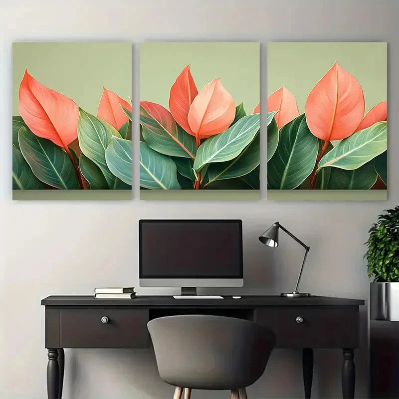 3pcs Cordyline Fruticosa Leaves Foliage Green Metal Print Ready to Hang Art
