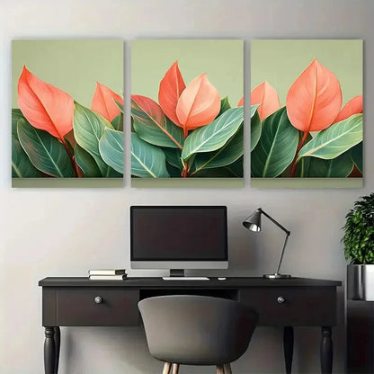 3pcs Cordyline Fruticosa Leaves Foliage Green Metal Print Ready to Hang Art