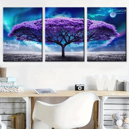 3pcs Purple Tree Life Ucnder Starry Sky Perfect Wall Art Set Canvas Framed 40x60cm - High Quality Print 100% Australian Made Wall Canvas Ready to Hang