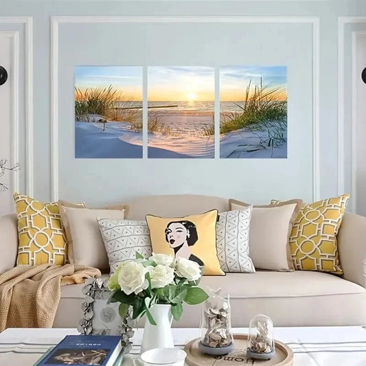 3pcs Beach Orientation Seascape Paintings Metal Print Ready to Hang Art