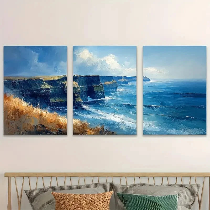 3pcs Cliffs Of Moher Dramatic Landscape Perfect Wall Art Set Canvas Framed 40x60cm - High Quality Print 100% Australian Made Wall Canvas Ready to Hang
