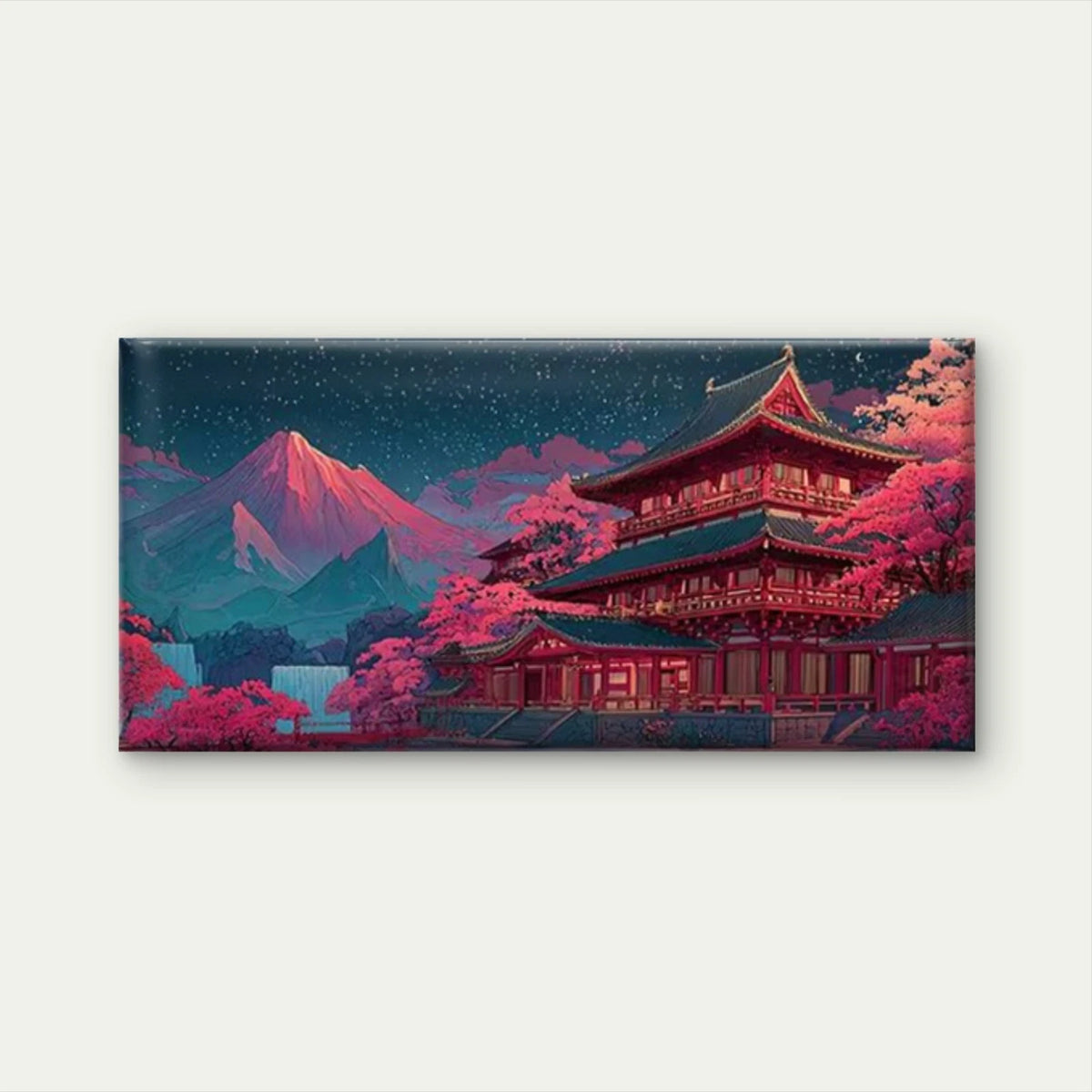 Enchanting Mount Fuji & Temple Wall Art Canvas Office Home Room Framed 120x60 cm