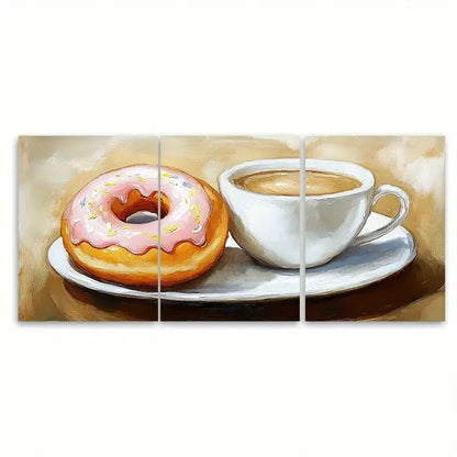 3pcs Coffee and Donut Painting Breakfast Wall Art Set Canvas Framed 40x60cm - High Quality Print 100% Australian Made Wall Canvas Ready to Hang