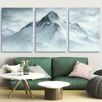 3pcs Snowy Mountain Subdued Color Design Metal Print Ready to Hang Art