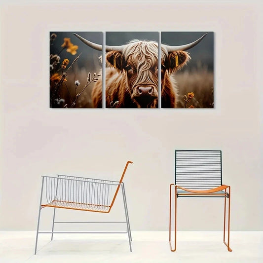 3pcs Rustic Highland Cow Farmhouse Animal Metal Print Ready to Hang Art