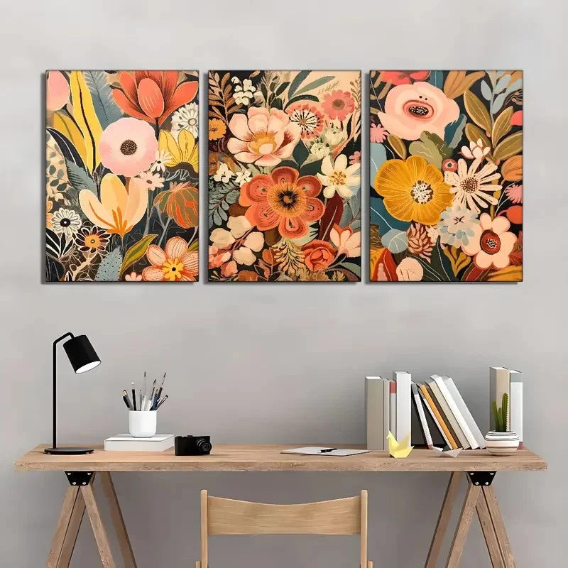 3pcs Classic Modern Vintage Style Floral Metal Print Ready to Hang Art