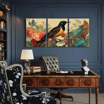 3pcs Artistic Bird Floral Surroundings Elegant Metal Print Ready to Hang Art