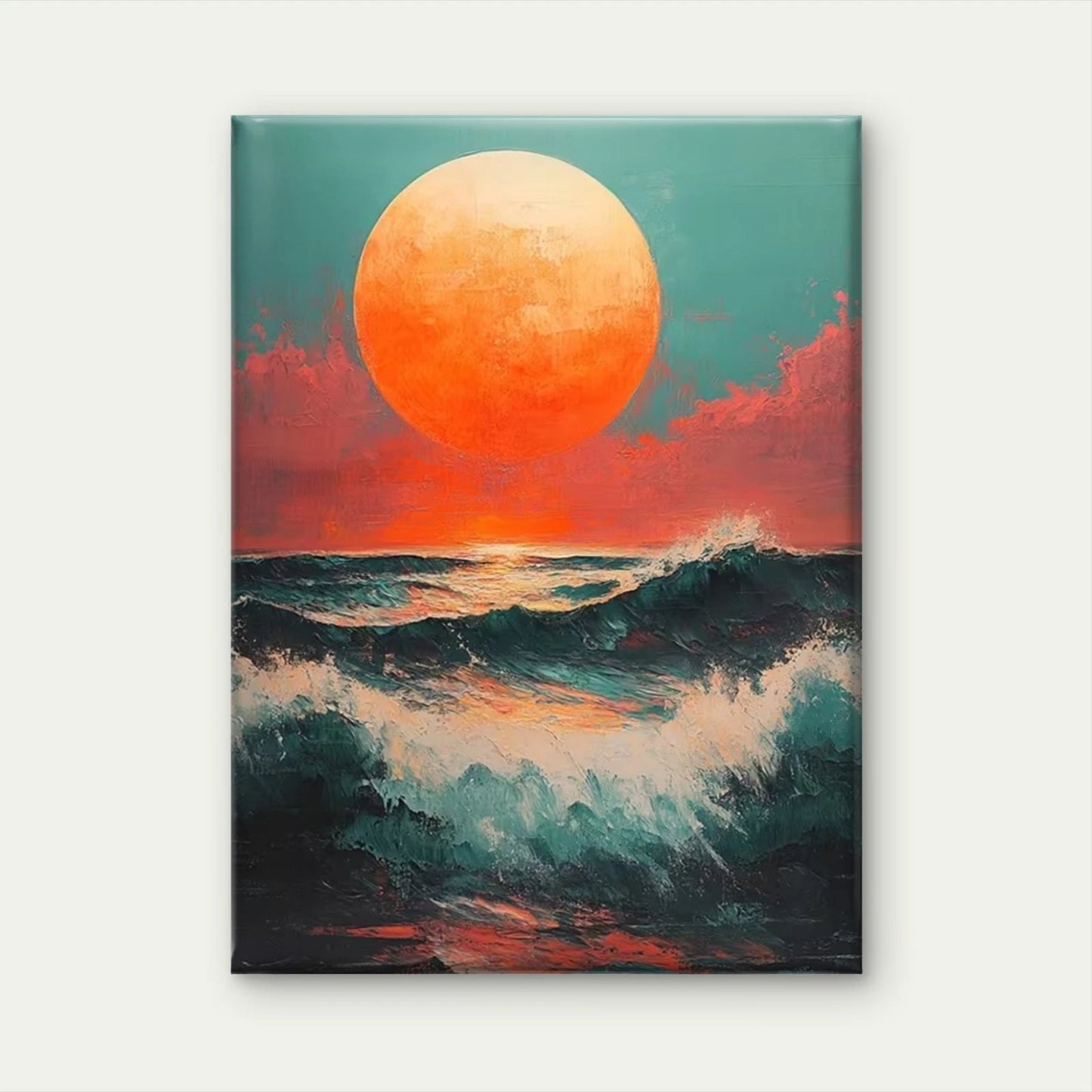 Bold Teal & Orange Sunset Ocean Metal Print Ready to Hang