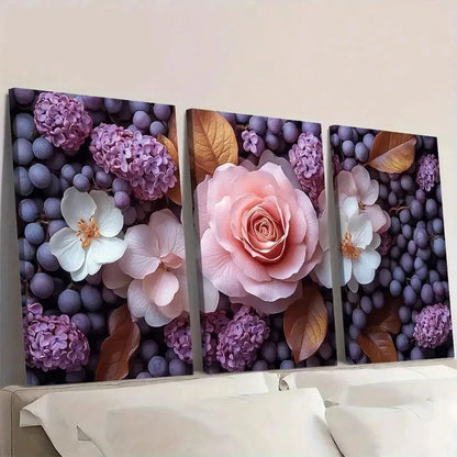 3pcs Pink Roses & White Lilacs Art g Wall Art Set Canvas Framed 50x70cm - High Quality Print 100% Australian Made Wall Canvas Ready to Hang
