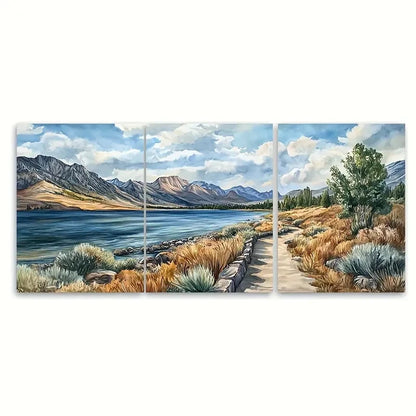 3pcs Walker Lake Travel Vivid Scenic Nevada Wall Art Set Canvas Framed 60x90cm - High Quality Print 100% Australian Made Wall Canvas Ready to Hang