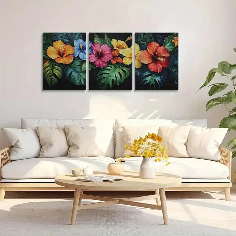 3pcs Tropical Floral Colorful Plants Metal Print Ready to Hang Art