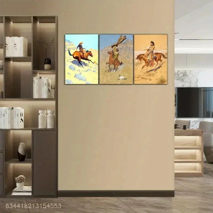 3pcs Cowboy & Native American Tribe Metal Print Ready to Hang Art