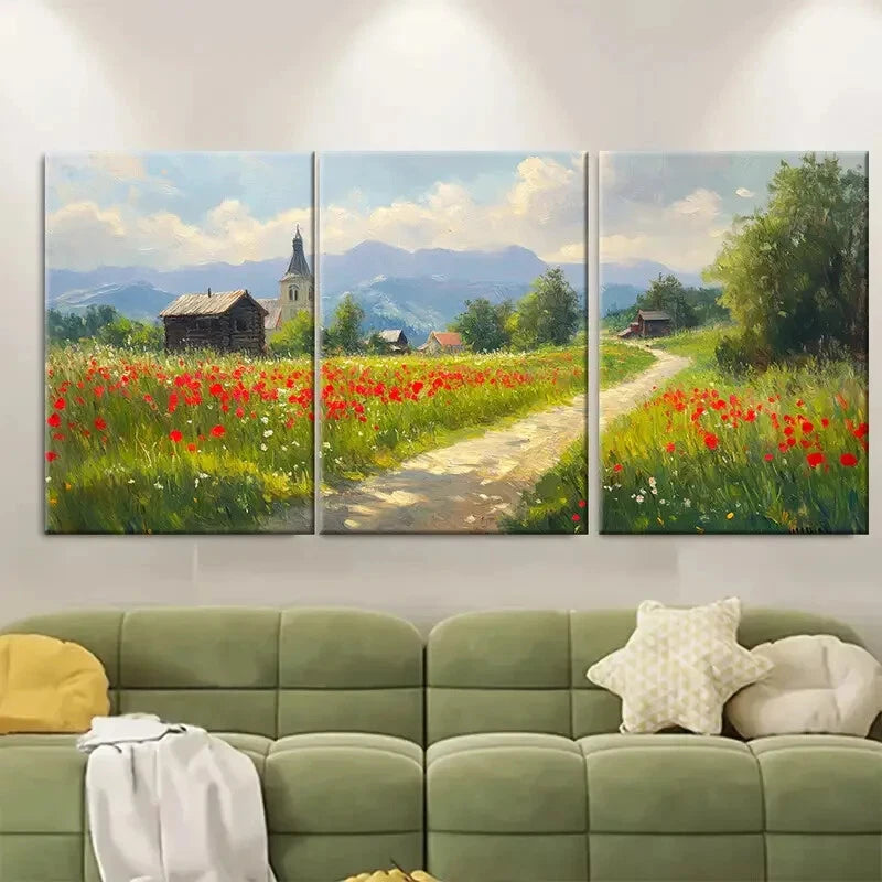 3pcs Oil Painting of Carpathians in Summer Metal Print Ready to Hang Art