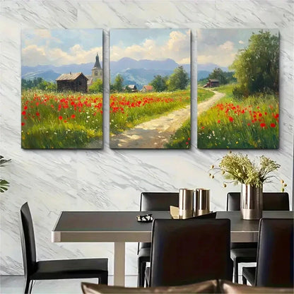 3pcs Oil Painting of Carpathians in Summer Metal Print Ready to Hang Art