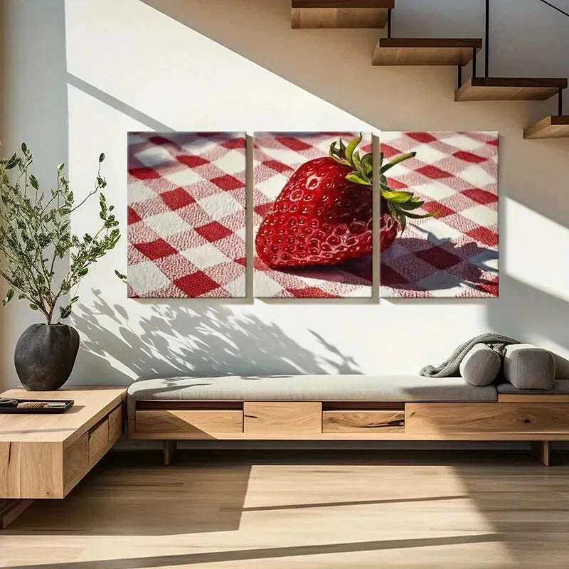 3pcs Vibrant Strawberry Canvas Art Prints Metal Print Ready to Hang Art