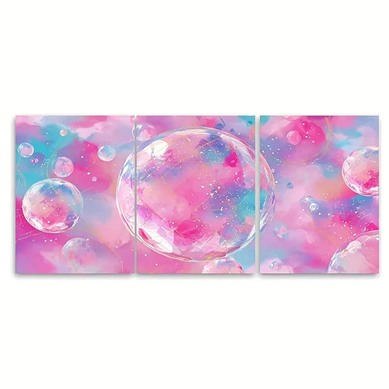 3pcs Disco Ball Print, Pink Girly Trendy Metal Print Ready to Hang Art
