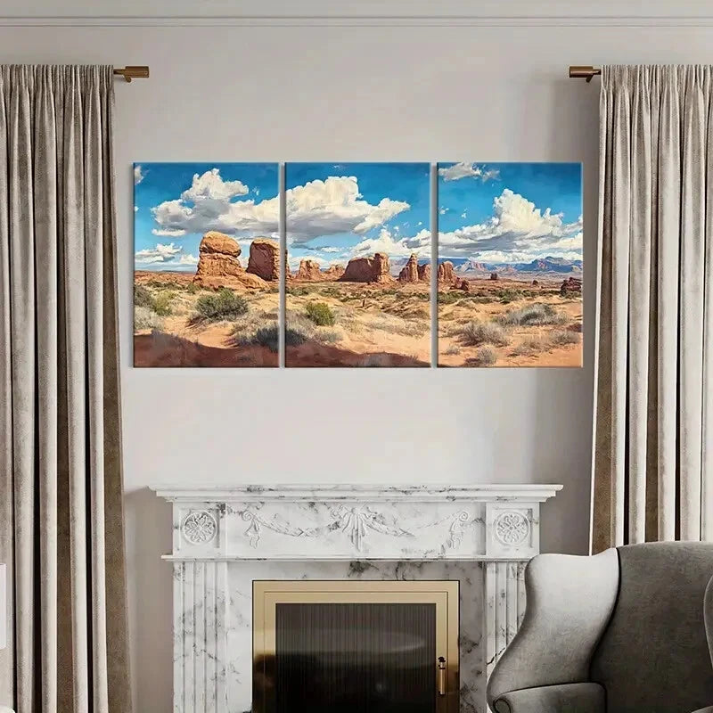 3pcs Desert Landscape Rock Modern Wall Art Metal Print Ready to Hang Art