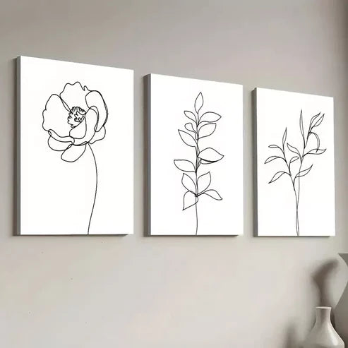 3pcs Modern Minimalist Botanical Black Line Canvas Unframed - High Quality Print 100% Australian Made Wall Canvas