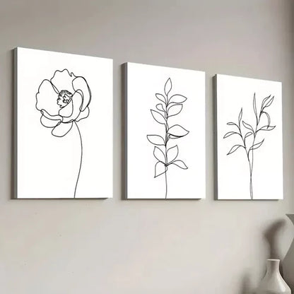 3pcs Modern Minimalist Botanical Black Line Canvas Unframed - High Quality Print 100% Australian Made Wall Canvas