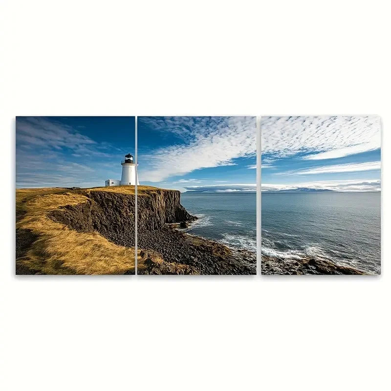 3pcs Grimsey Lighthouse Arctic Ocean Metal Print Ready to Hang Art