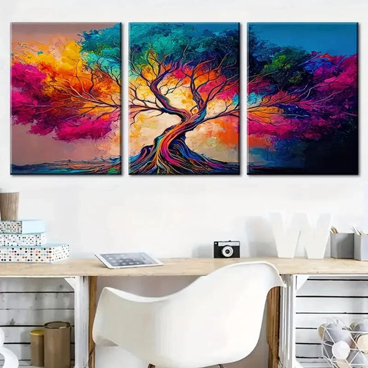 3pcs Vibrant Abstract Tree Prints Metal Print Ready to Hang Art