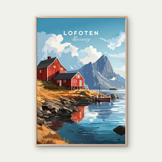 Globally Renowned Scenic Mountain Fjord Landscape Lofoten Norway Travel Poster Print Wall Art