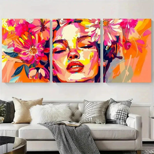 3pcs Vibrant Abstract Floral Female Metal Print Ready to Hang Art