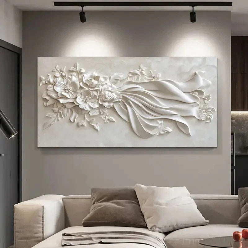 Floral Relief Texture Tasteless Wall Art Canvas Office Home Room Framed 120x60cm