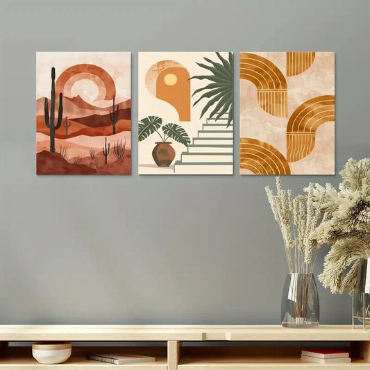3pcs Desert Oasis & Tropical Botanical Design Metal Print Ready to Hang Art
