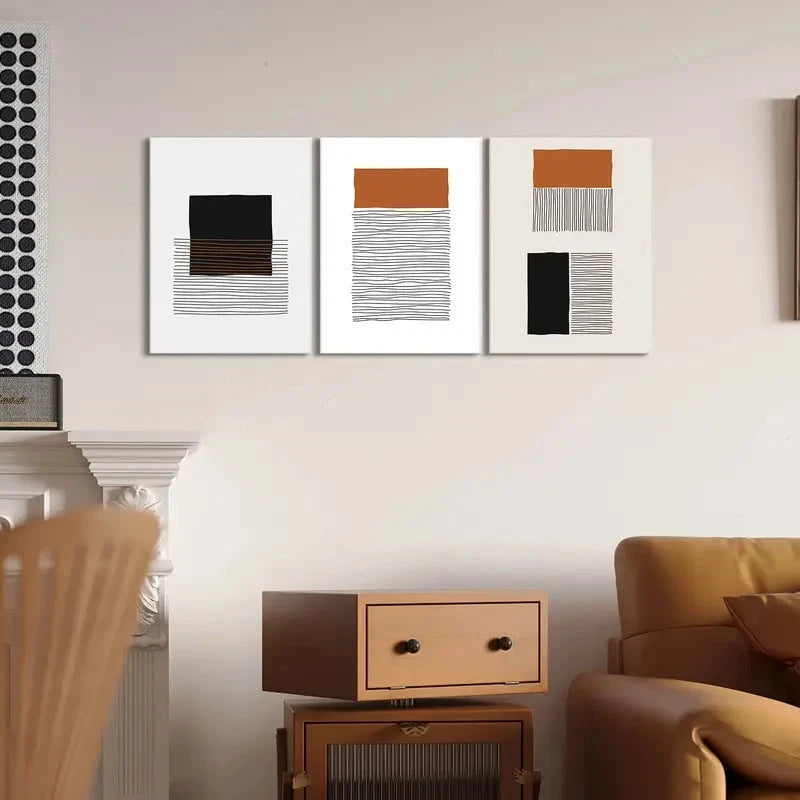 3pcs Geometric Patterns Brown & Beige Tones Metal Print Ready to Hang Art