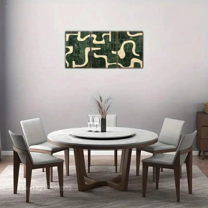 3pcs Created-Emerald Green and Beige Wall Art Metal Print Ready to Hang Art