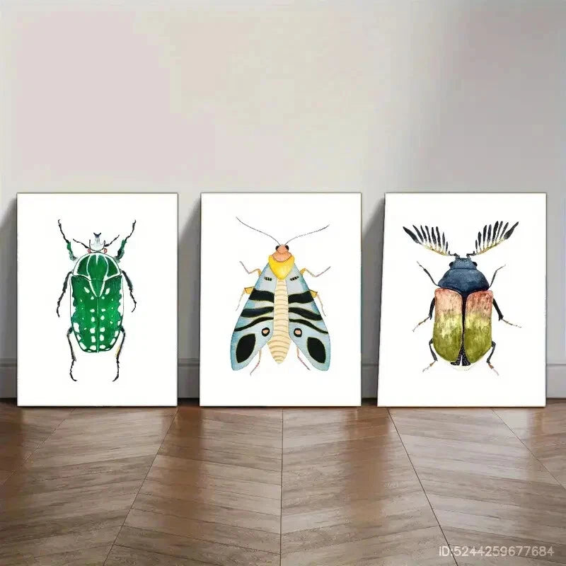 3pcs Expression Blue Winged Bug Art Print Metal Print Ready to Hang Art