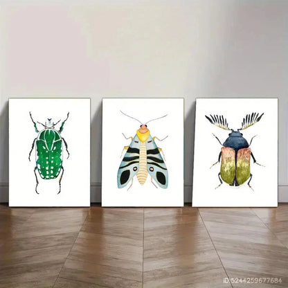 3pcs Expression Blue Winged Bug Art Print Metal Print Ready to Hang Art