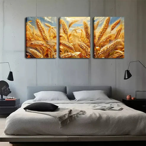3pcs Yellow Wheat Fields Wall Art Set Wall Art Canvas Unframed - High Quality Print 100% Australian Made Wall Canvas