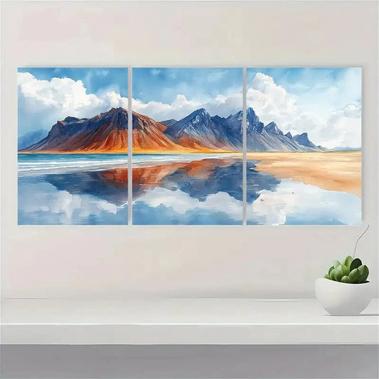 3pcs Iceland Painting Black Sand Beach Landscape Metal Print Ready to Hang Art