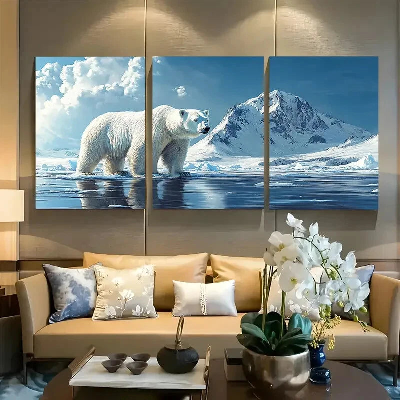 3pcs Polar Bear Illustration Design Metal Print Ready to Hang Art