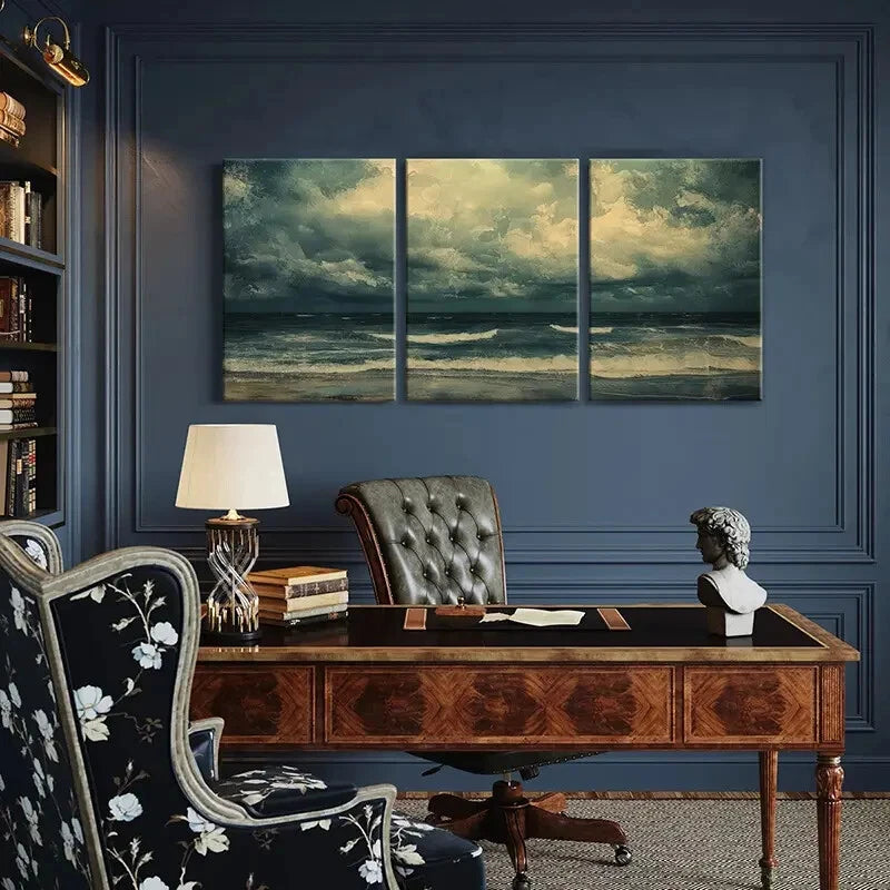 3pcs Ocean Waves Stormy Sky Moody Atmosphere Metal Print Ready to Hang Art