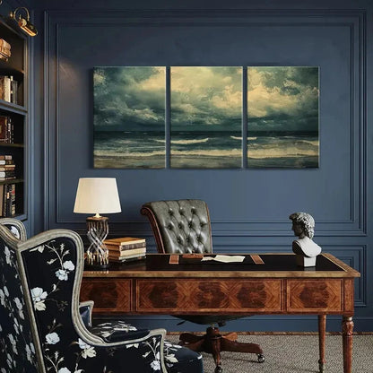 3pcs Ocean Waves Stormy Sky Moody Atmosphere Metal Print Ready to Hang Art