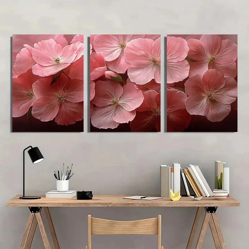 3pcs Featuring Pink Peonies and Roses Flower Metal Print Ready to Hang Art