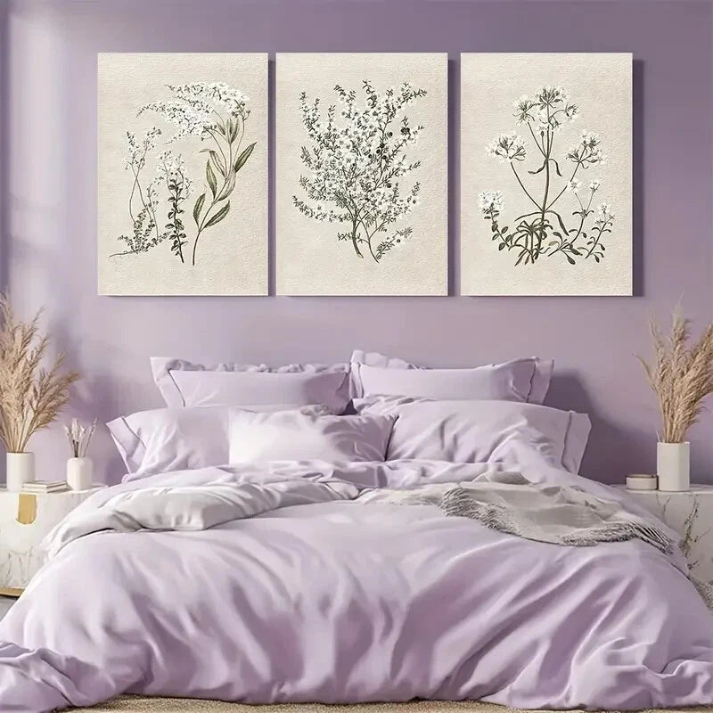 3pcs Vintage Botanical Sketch Antique Flower Metal Print Ready to Hang Art