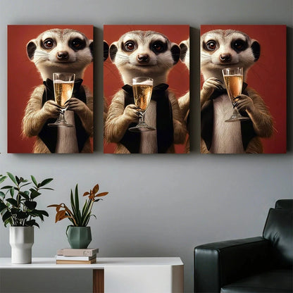 3pcs Modern Animal and Wine Cup Design Metal Print Ready to Hang Art