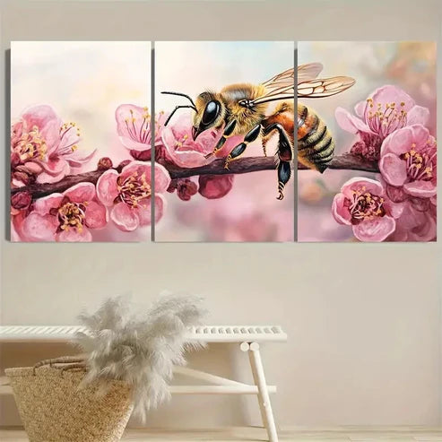 3pcs Bee Honey Bee Wall Art Set Canvas Unframed - High Quality Print 100% Australian Made Wall Canvas