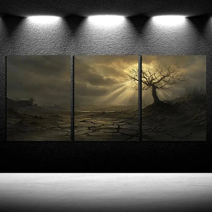 3pcs Wild Tree Dry Landscape Metal Print Ready to Hang Art