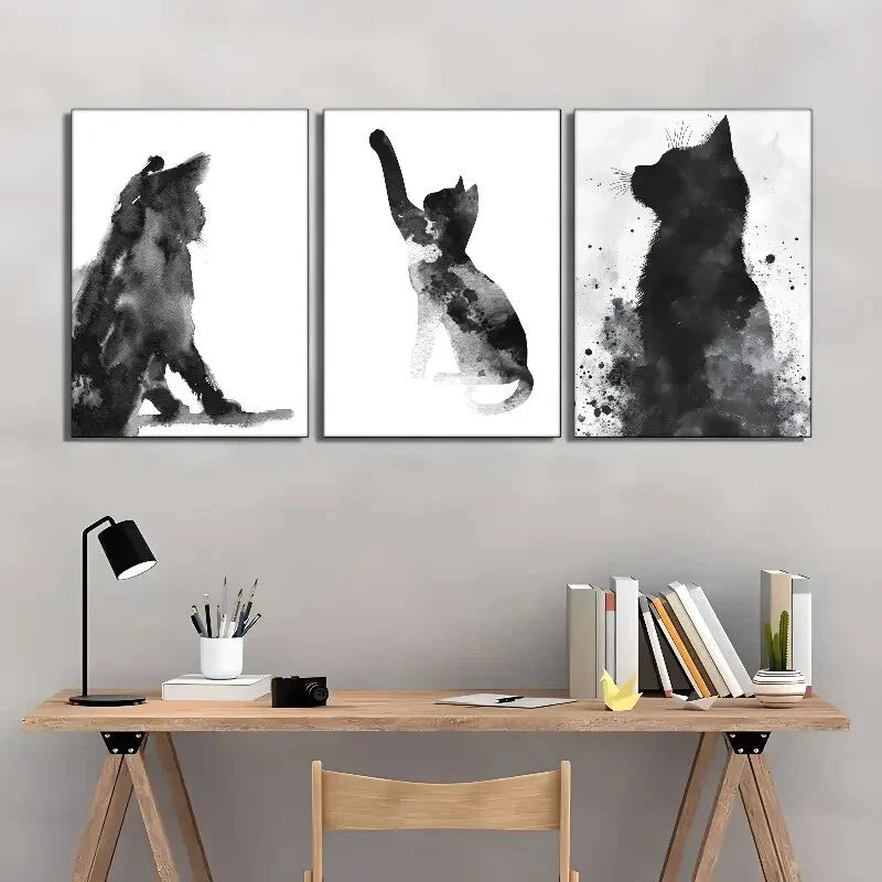 3pcs Black and White Art Funny and Cute Animal Metal Print Ready to Hang Art