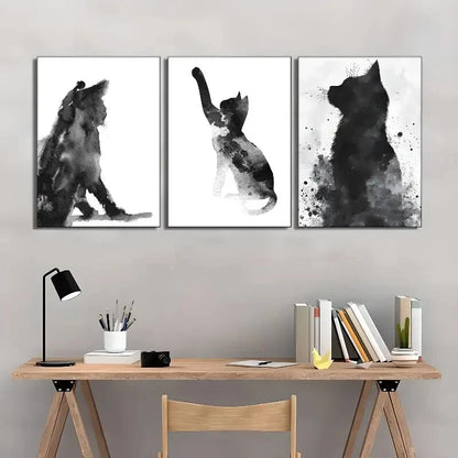 3pcs Black and White Art Funny and Cute Animal Metal Print Ready to Hang Art