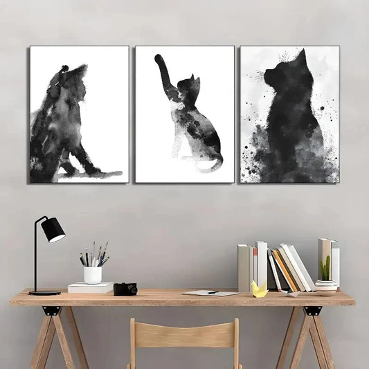 3pcs Black and White Art Funny and Cute Animal Metal Print Ready to Hang Art